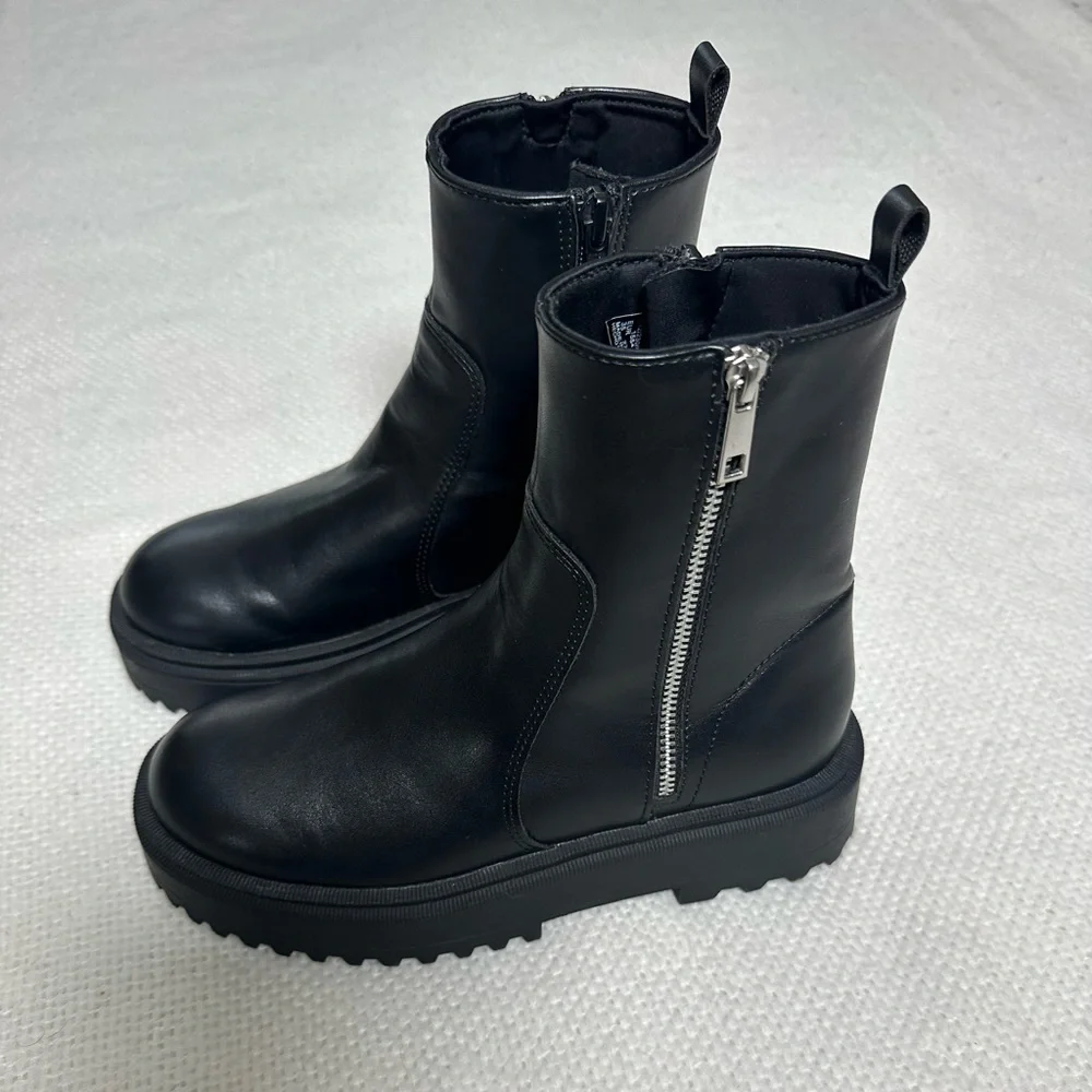 ZARA Black Platform Boots Size 35 / 5 - Big Kids & Women - Double Zip Lug Sole - Picture 3 of 12